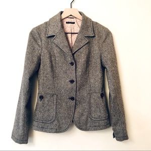 Sisley Italian Tweed Wool Blazer Tan Brown Size 42 US Size 6